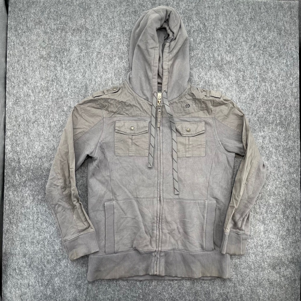 American Rag Mens Military Style Full Zip Hoodie Jacket Mens Large Gray